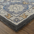 HomeRoots 514830 8 x 10 ft. Taupe Blue & Ivory Wool Floral Hand Tufted Handmade Stain Resistant Rectangle Area Rug