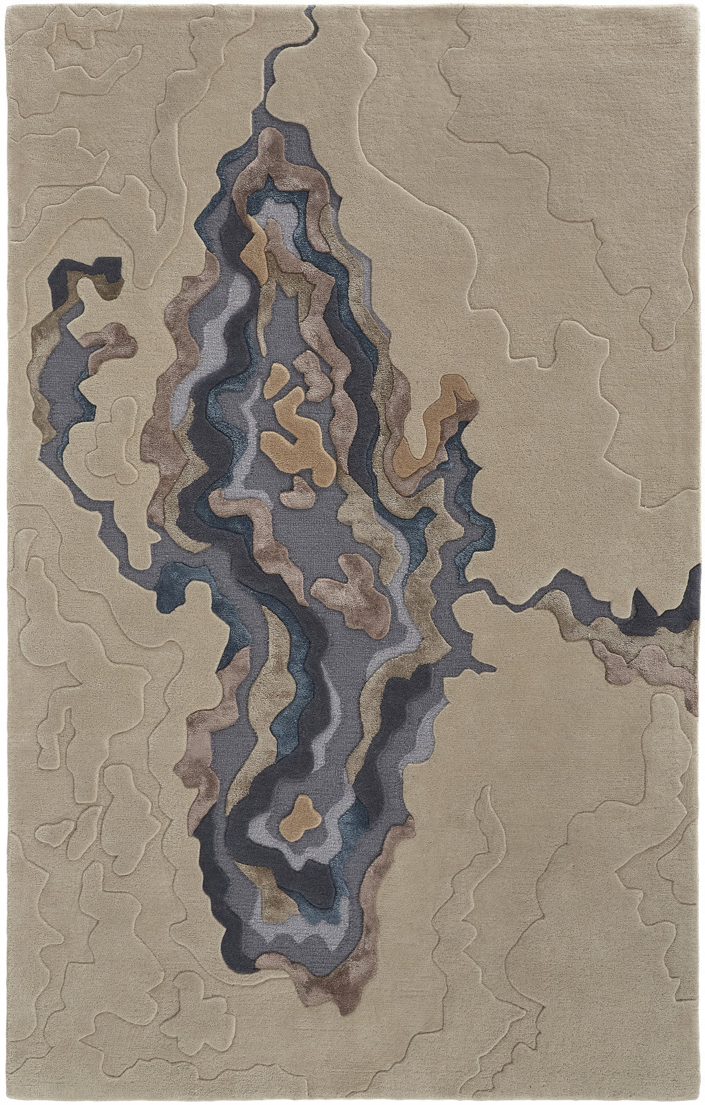 HomeRoots 514866 10 x 14 ft. Tan Brown & Blue Wool Abstract Hand Tufted Handmade Rectangle Area Rug