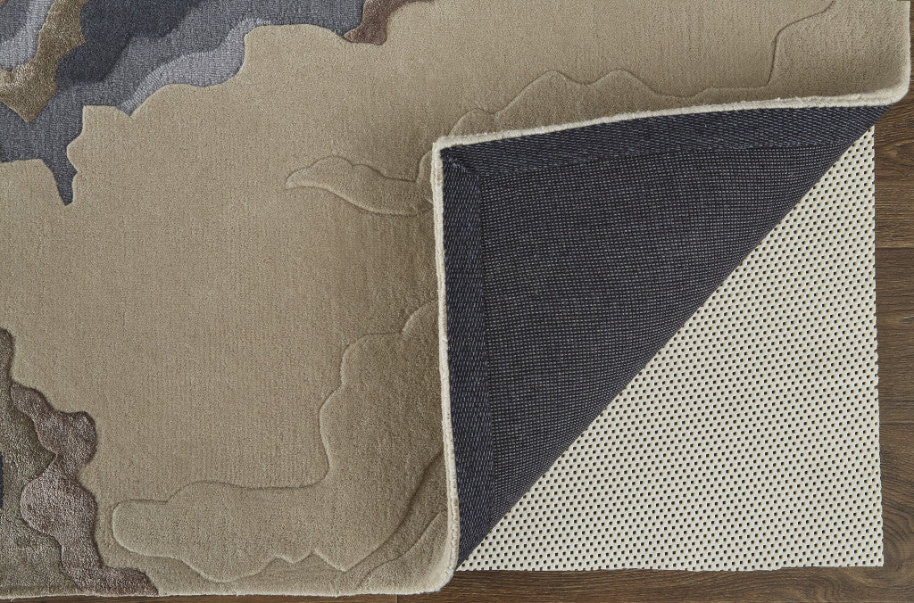 HomeRoots 514866 10 x 14 ft. Tan Brown & Blue Wool Abstract Hand Tufted Handmade Rectangle Area Rug
