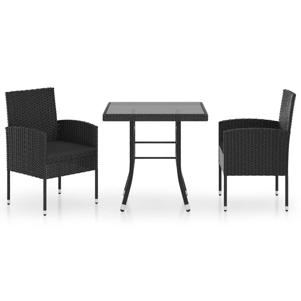 vidaXL Patio Dining Set 3 Piece Outdoor Garden Terrace Yard Patio Table and Chair Seating Seat Dining Set Furniture Poly Rattan Black