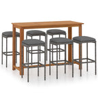 vidaXL Outdoor Seven -Piece Patio Bar Set with Cushions - Durable Acacia Wood Fabric - Weather-Resistant Gray PE Rattan - Comfortable Seat Cushions