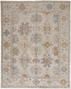 HomeRoots 514966 9 x 12 ft. Ivory Tan & Blue Floral Hand Knotted Stain Resistant Rectangle Area Rug
