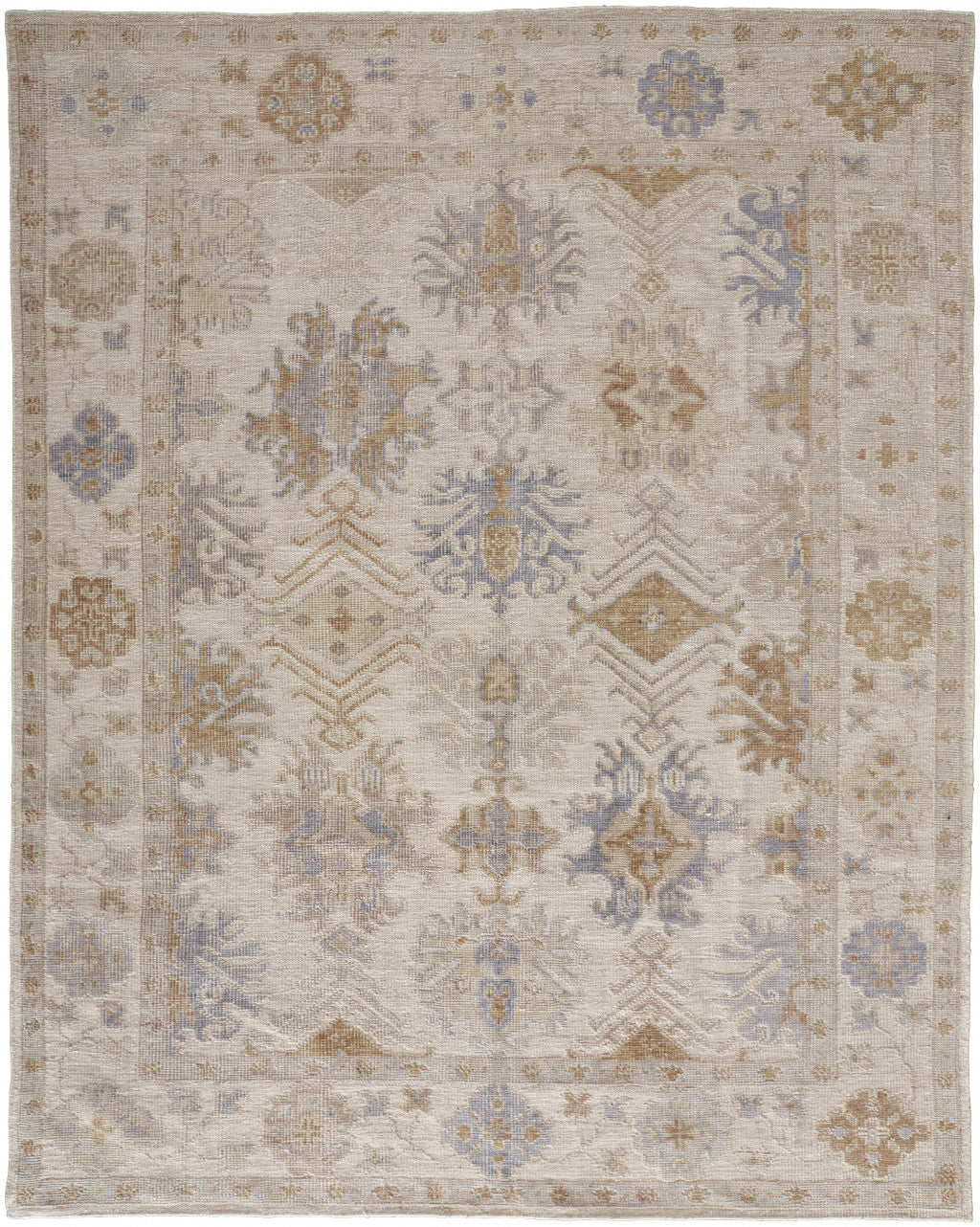 HomeRoots 514966 9 x 12 ft. Ivory Tan & Blue Floral Hand Knotted Stain Resistant Rectangle Area Rug