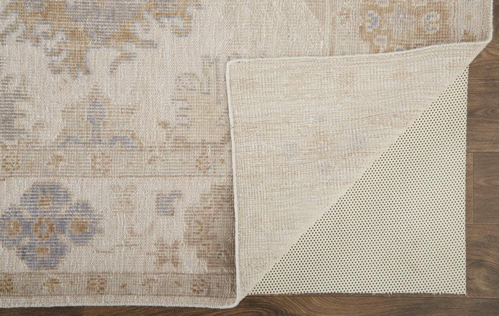 HomeRoots 514966 9 x 12 ft. Ivory Tan & Blue Floral Hand Knotted Stain Resistant Rectangle Area Rug