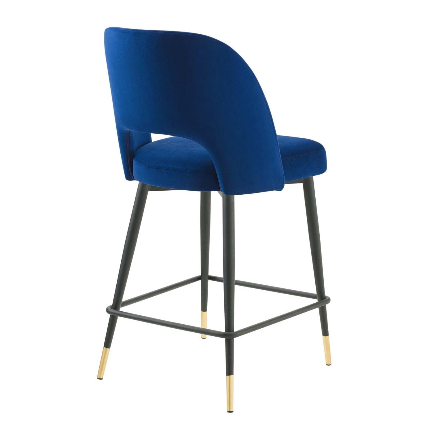 Modway Rouse Performance Velvet Counter Stool in Navy with Black Legs