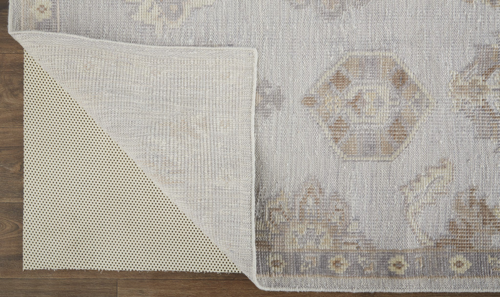 HomeRoots 514986 8 x 10 ft. Ivory Silver & Tan Floral Hand Knotted Stain Resistant Rectangle Area Rug