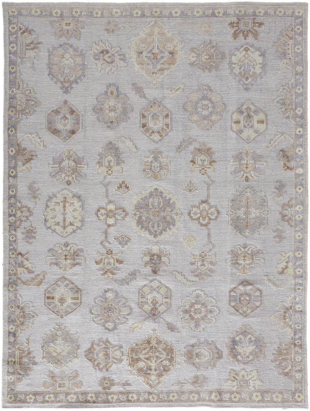 HomeRoots 514987 9 x 12 ft. Ivory Silver & Tan Floral Hand Knotted Stain Resistant Rectangle Area Rug