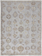HomeRoots 514987 9 x 12 ft. Ivory Silver & Tan Floral Hand Knotted Stain Resistant Rectangle Area Rug