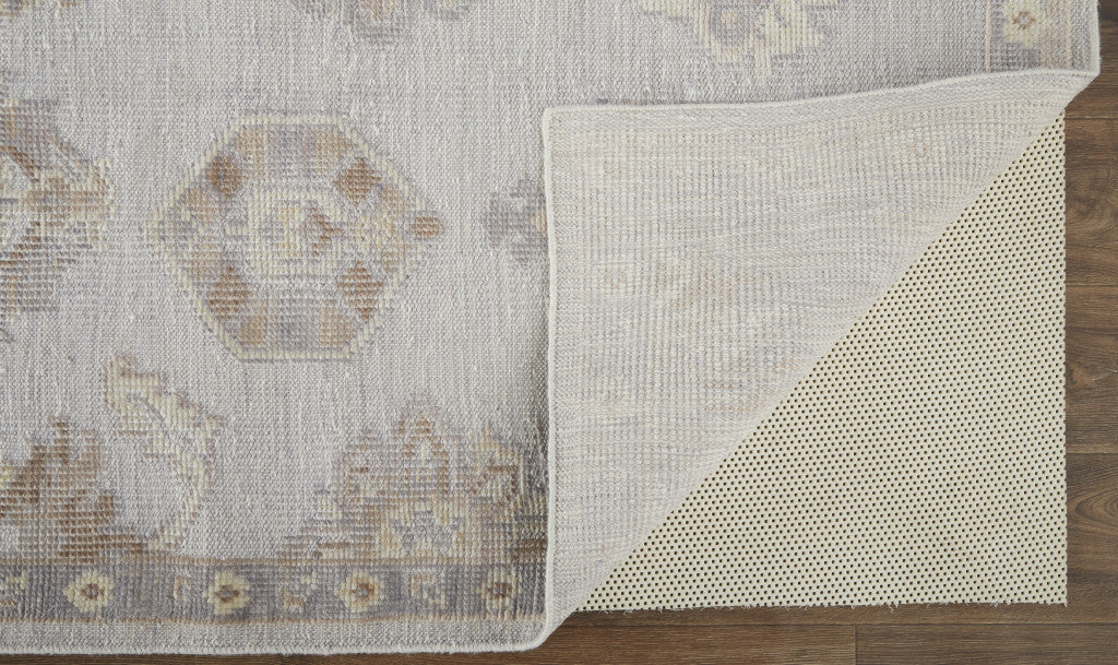 HomeRoots 514987 9 x 12 ft. Ivory Silver & Tan Floral Hand Knotted Stain Resistant Rectangle Area Rug