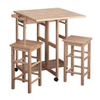 Ergode Suzanne 3-Pc Space Save Set | Expandable Drop Leaf | Stool Storage | Wheels | Natural Finish | Table: 29.6W x 29.1D x 32.75H | Stools: 11.4W x 11.4D x 20.8H | Weight Capacity: 200 lbs