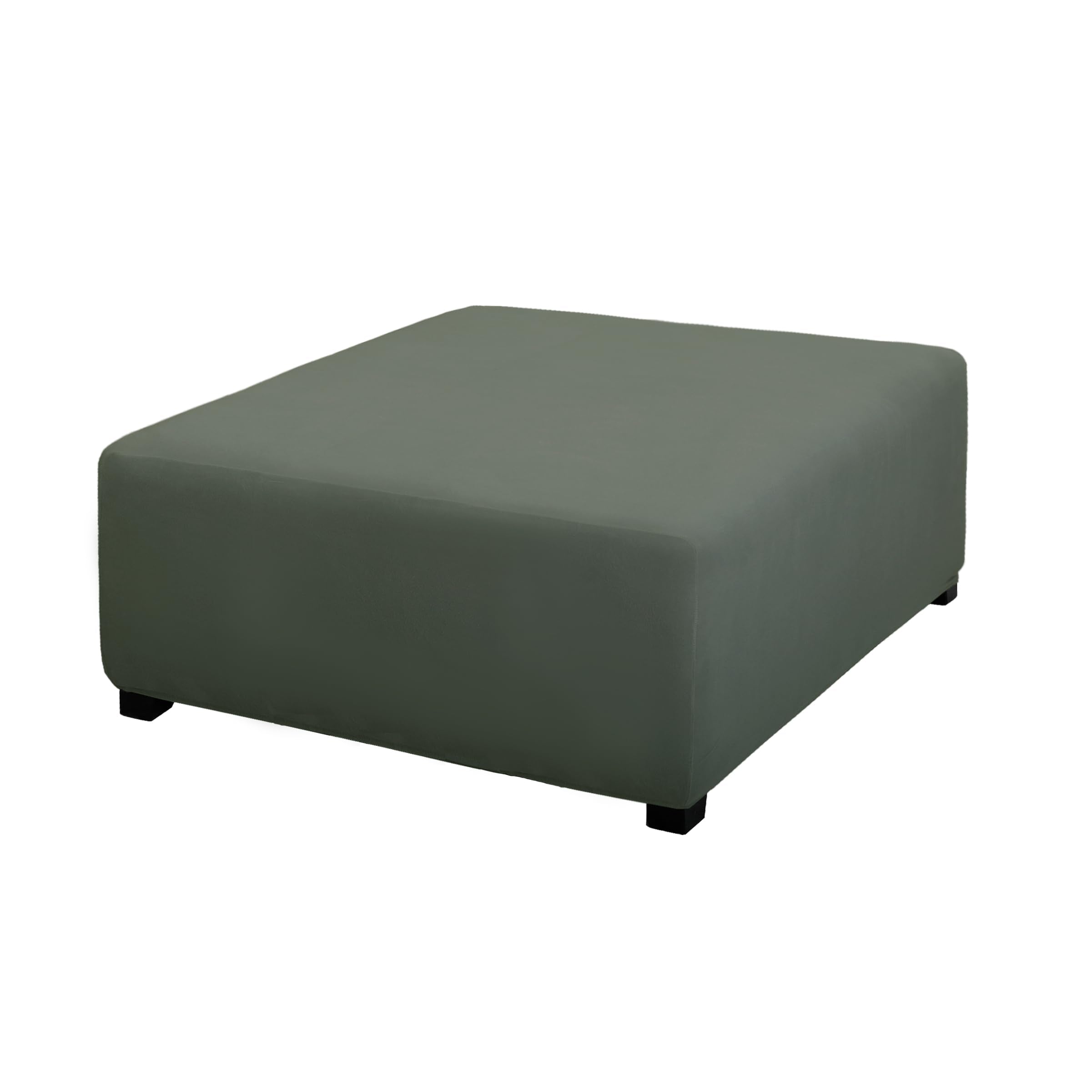 Purefit Super Stretch Form Fit Square Ottoman Cover Rectangle - Ottoman Slipcovers For Foot Stool & Folding Storage Furniture For Living Room With Nonslip Elastic Bottom (Medium-Xl, Grayish Green)