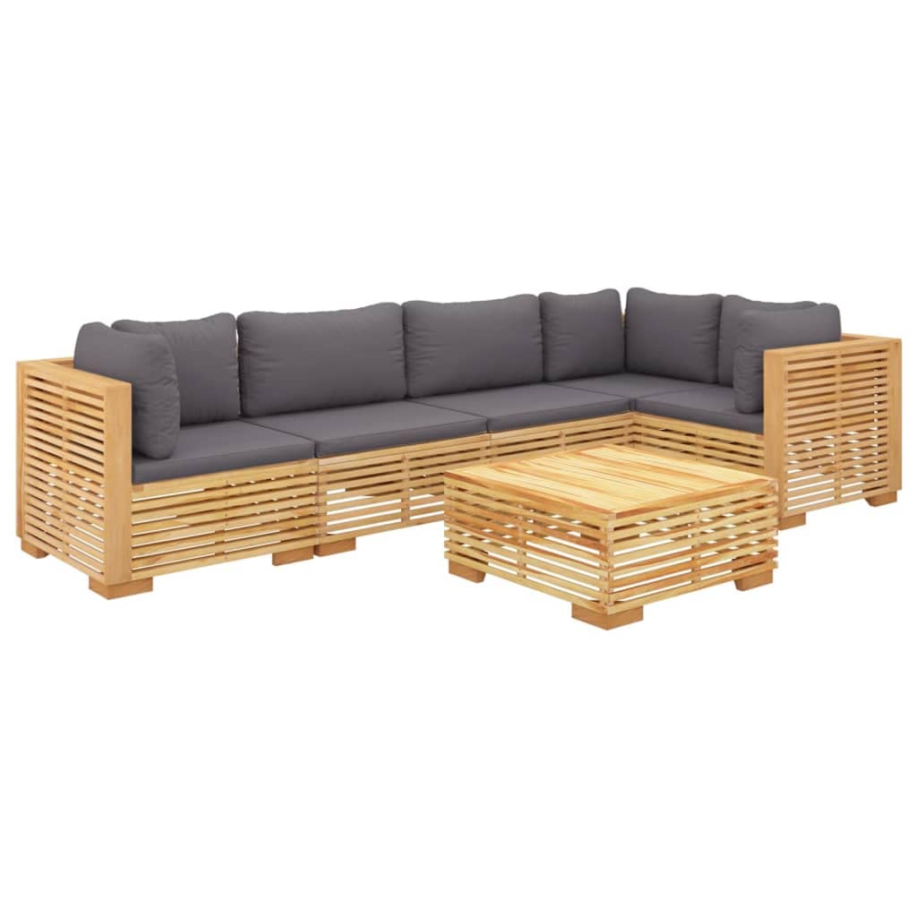 vidaXL 6 Piece Patio Lounge Set - Solid Teak Wood with Comfy Dark Gray Cushions - Easy to Assemble - Suitable for Garden and Ter