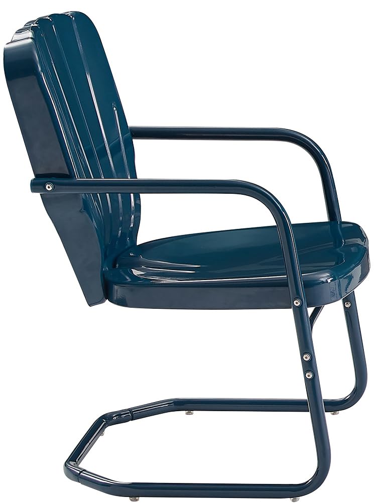 Crosley Furniture Ridgeland 2-Piece Outdoor Chair Set, Retro Metal Patio Chairs For Dining, Porch, Deck, Navy