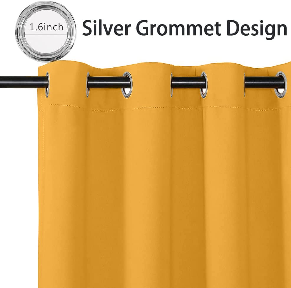Mysky Home Blackout Curtains For Bedroom, Grommet Room Darkening Curtains, Amazing Triple Weave Thermal Insulated Curtains, 1 Curtain Panel, 42 X 72 Inch, Yellow