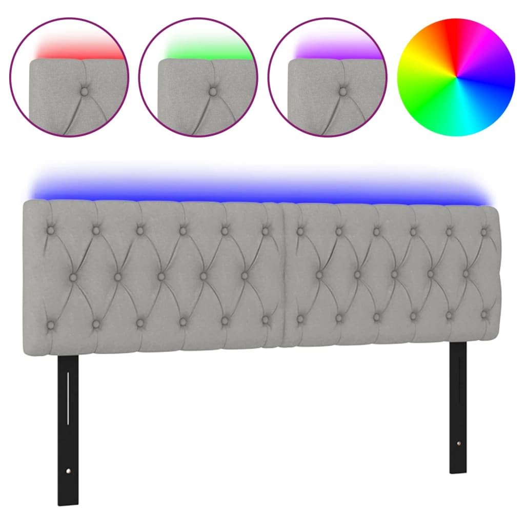vidaXL LED Headboard, Upholstered Headboard for Bed Home, Bed Headboard with LED Light, Bedroom Furniture, Light Gray 56.7&quot;x2.8&quot;x30.7&quot;/34.6&quot; Fabric