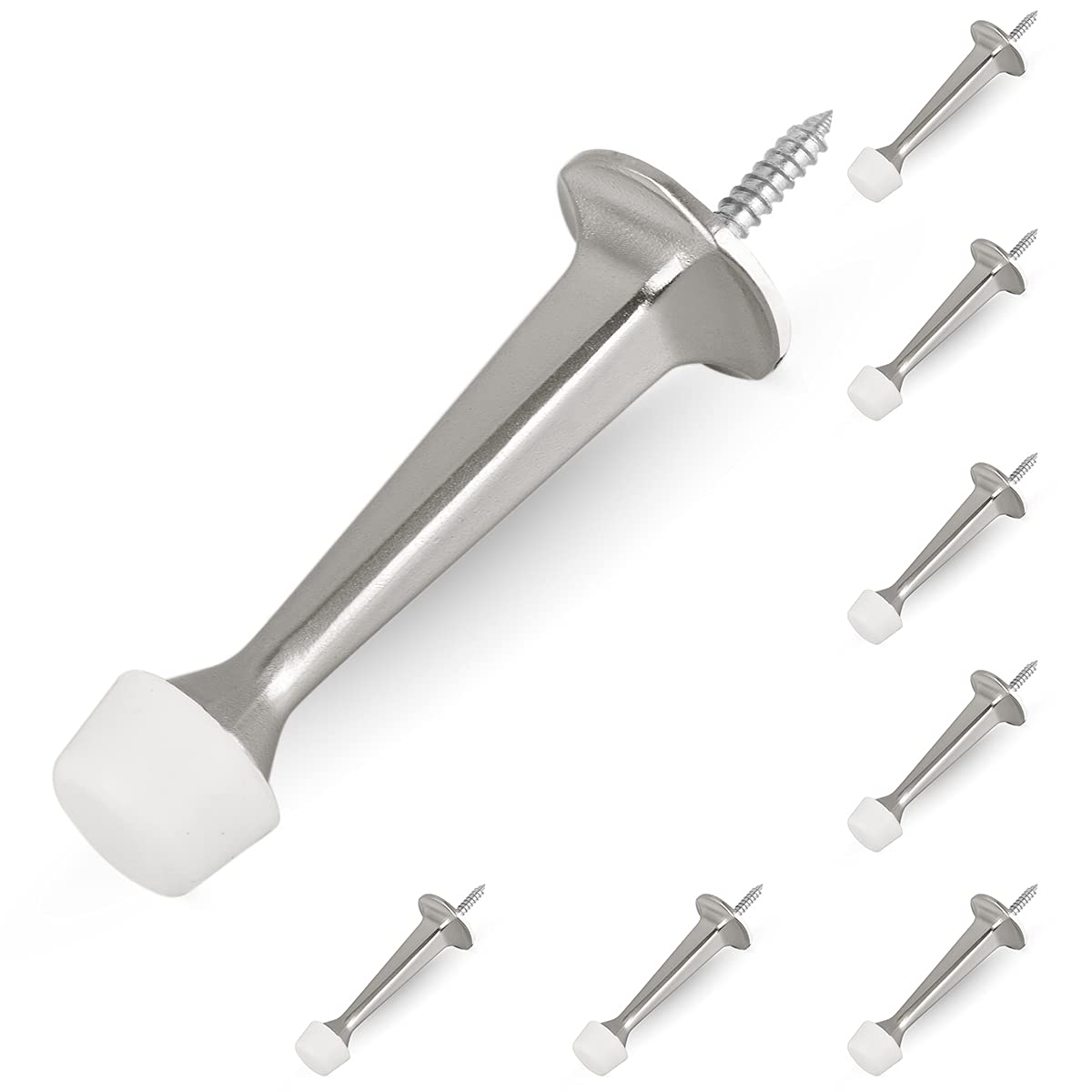 Homotek 8 Pack Heavy Duty Solid Rigid Door Stop With Soft Rubber Tip, Zinc Die Cast Door Stopper Protect Wall & Door, Satin Nick