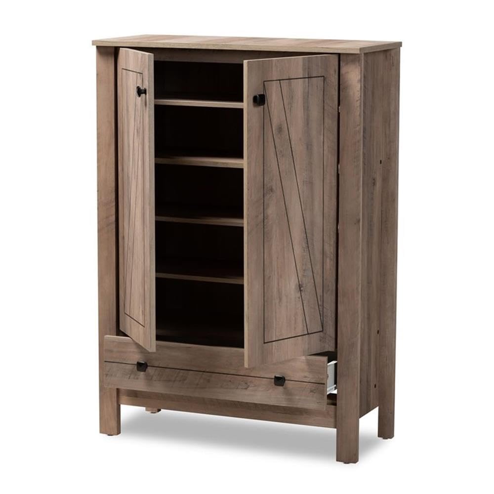Baxton Studio Derek Modern and Contemporary Transitional Natural Oak Finished Wood 1-Drawer Shoe Cabinet