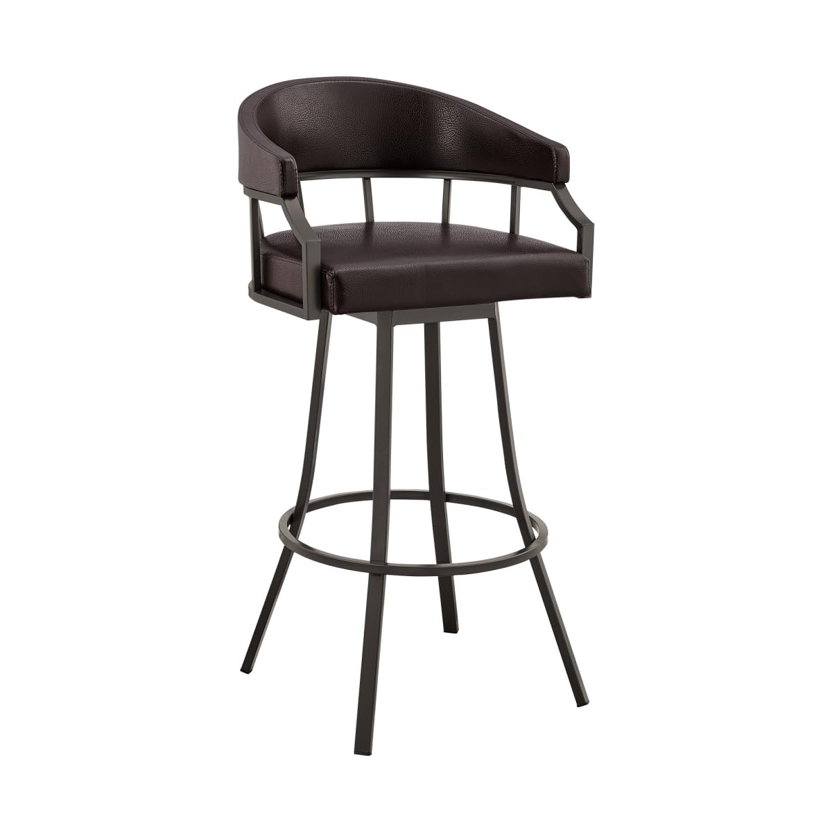 HomeRoots 476760 40 x 21 x 21 in. Brown Faux Leather & Iron Swivel Low Back Bar Height Chair
