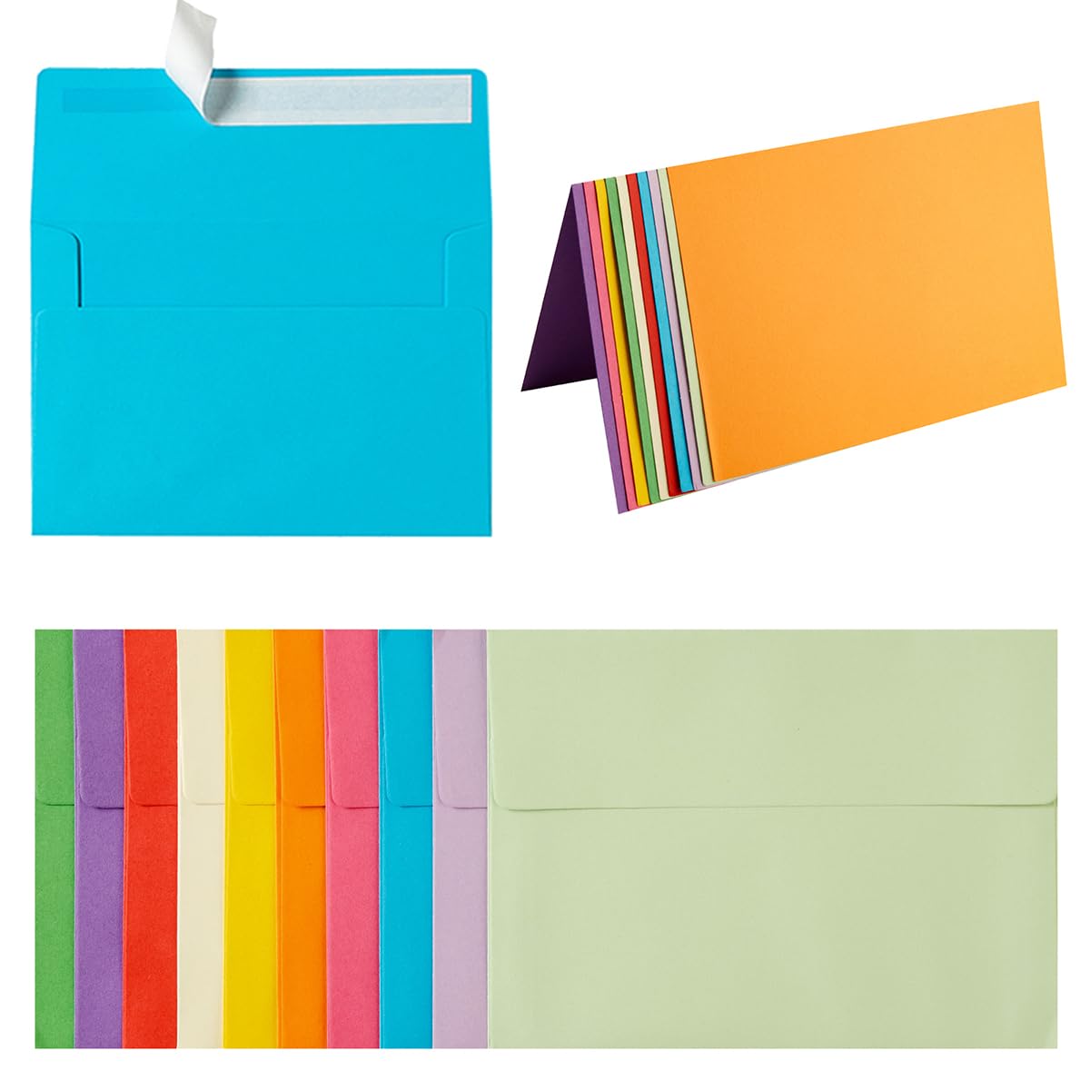 Wishop 50 Pack Self-Adhesive Envelopes With Fold Cards For Wedding Invitations, Greeting Cards, Baby Shower, Letter Mailing (Col