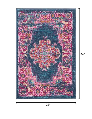 HomeRoots 100% Polypropylene 2â?? x 3â?? Blue and Pink Medallion Scatter Rug