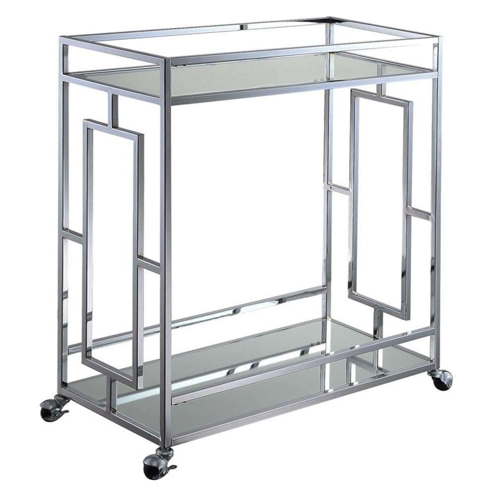 Convenience Concepts Town Square Chrome 2-Tier Bar Cart 29.25 - Contemporary Modern Dining Cart, Storage or Display Console for 