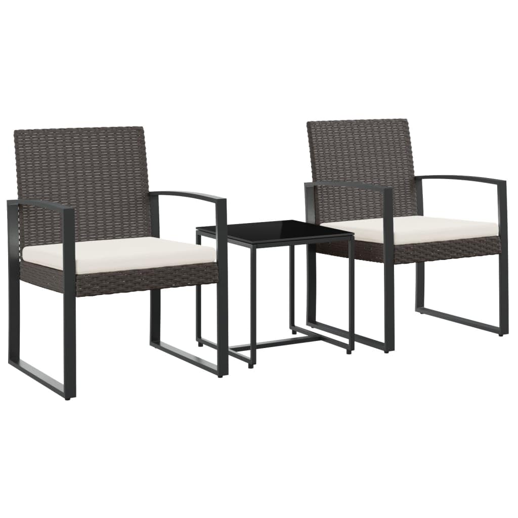 vidaXL Outdoor Patio Dining Set with Cushions - Brown Polypropylene Rattan with Steel Frame and Glass Tabletop