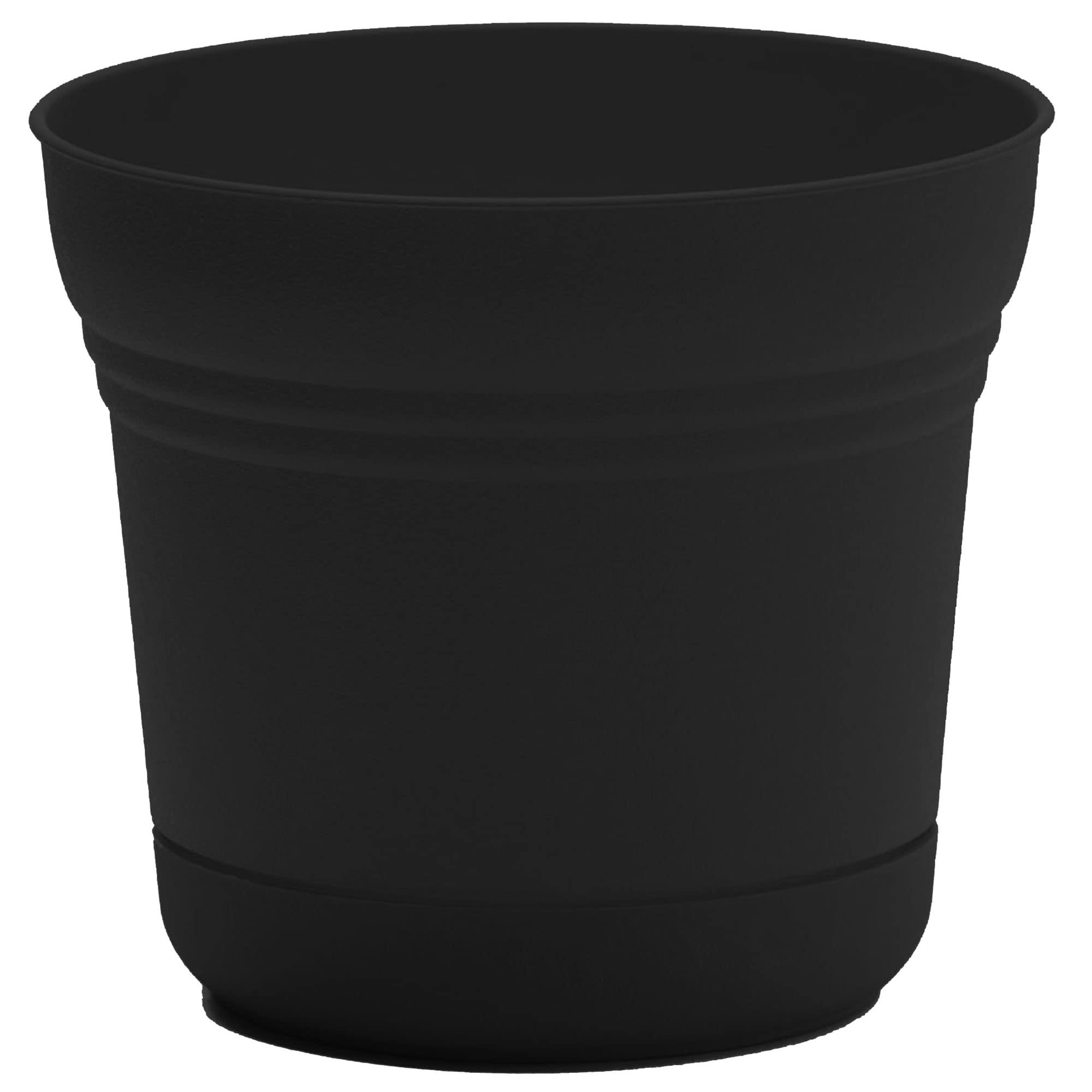 Bloem Saturn Round Planter With Saucer Tray: 14' - Black - Durable Plastic Pot, Matte Finish, Removable Saucer, For Indoor & Ou
