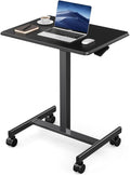 DUMOS Small Standing Desk Mobile Portable Rolling Laptop PC Table on Wheels Adjustable Height Computer Workstation for Home Offi
