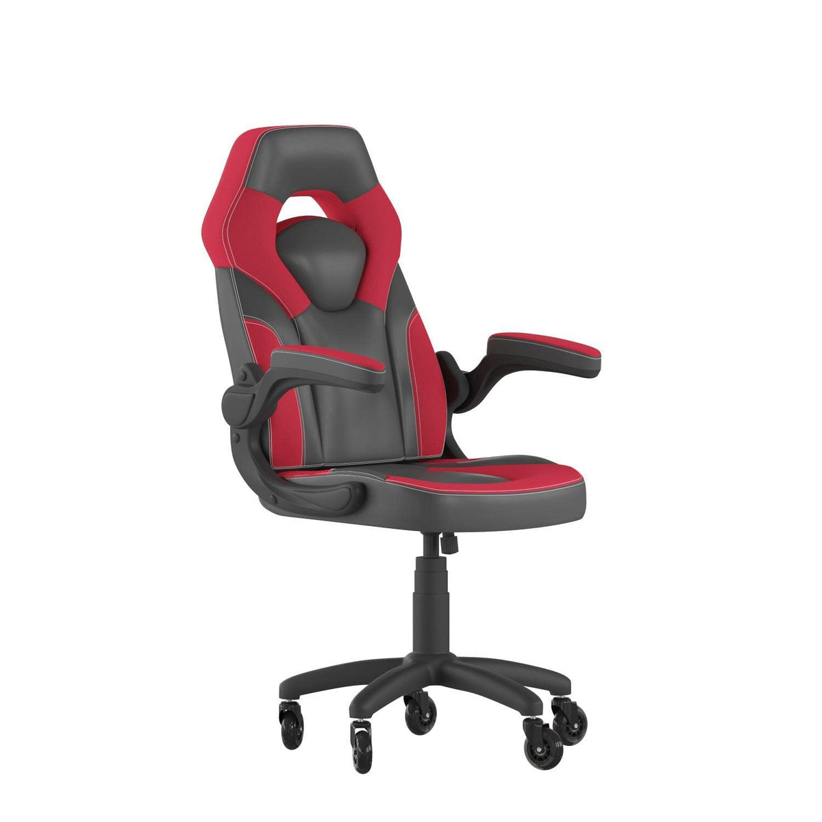 Flash Furniture X10 Gaming Chair Racing Office Computer Pc Adjustable Chair With Flip-Up Arms And Transparent Roller Wheels, Red/Black Leathersoft