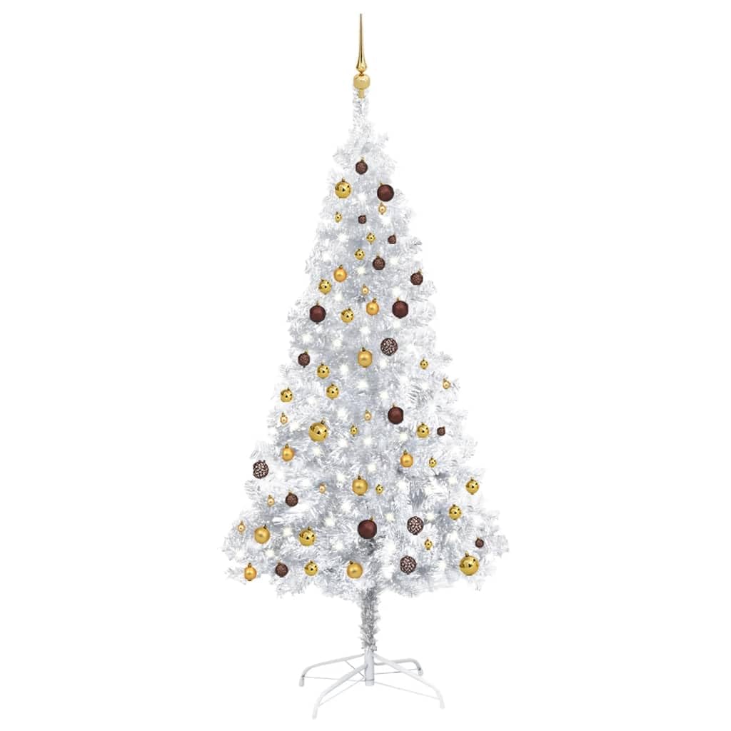 Vidaxl Artificial Christmas Tree With Leds&Ball Set Holiday Xmas Seasonal Decoration Ornament Display Home Office Decor Silver 82.7&quot; Pet