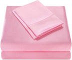 Homiest 4Pcs Rv Short Queen Satin Sheets Set Luxury Silky Satin Bedding Set With 10' Deep Pocket, Camper Queen Sheets, 1 Fitted Sheet + 1 Flat Sheet + 2 Pillowcases (Rv Short Queen, Pink)