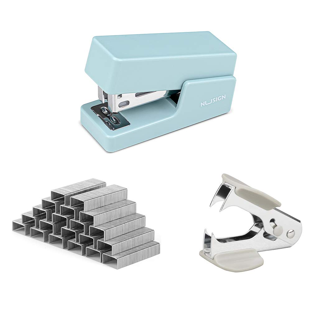 Nusign Mini Stapler, 20 Sheet Capacity, Office Desktop Stapler Blue, Includes 640 Standard Staples And A Staple Remover