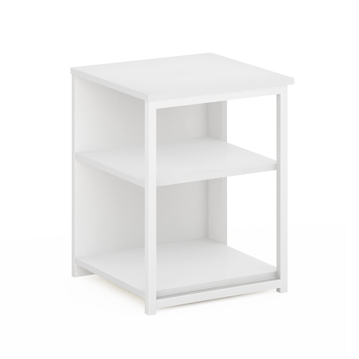 Furinno Camnus Modern Living End Sofa Side Table/Nightstand with Metal Frame Support, Solid White/White