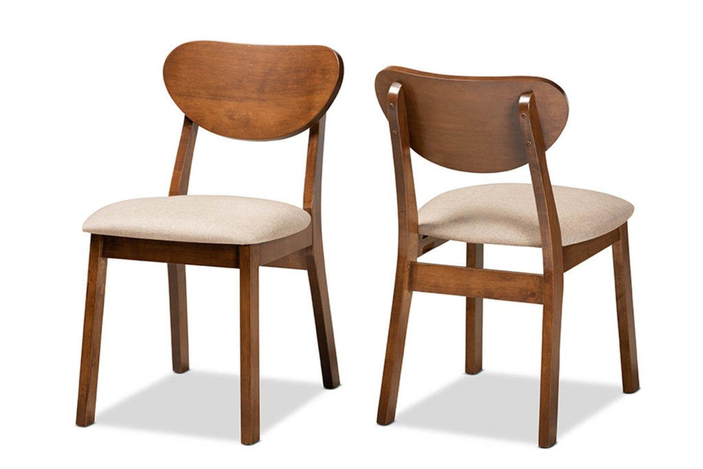 Baxton Studio Damara Mid-Century Modern Sand Fabric Upholstered and Walnut Brown Finished Wood 2-Piece Dining Chair Set