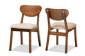 Baxton Studio Damara Mid-Century Modern Sand Fabric Upholstered and Walnut Brown Finished Wood 2-Piece Dining Chair Set