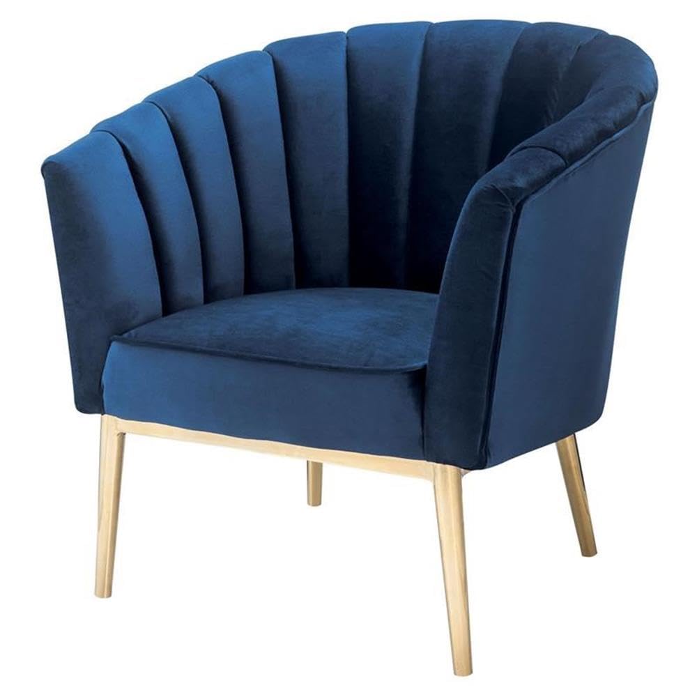 Acme Colla Velvet Upholstery Accent Chair in Midnight Blue and Gold