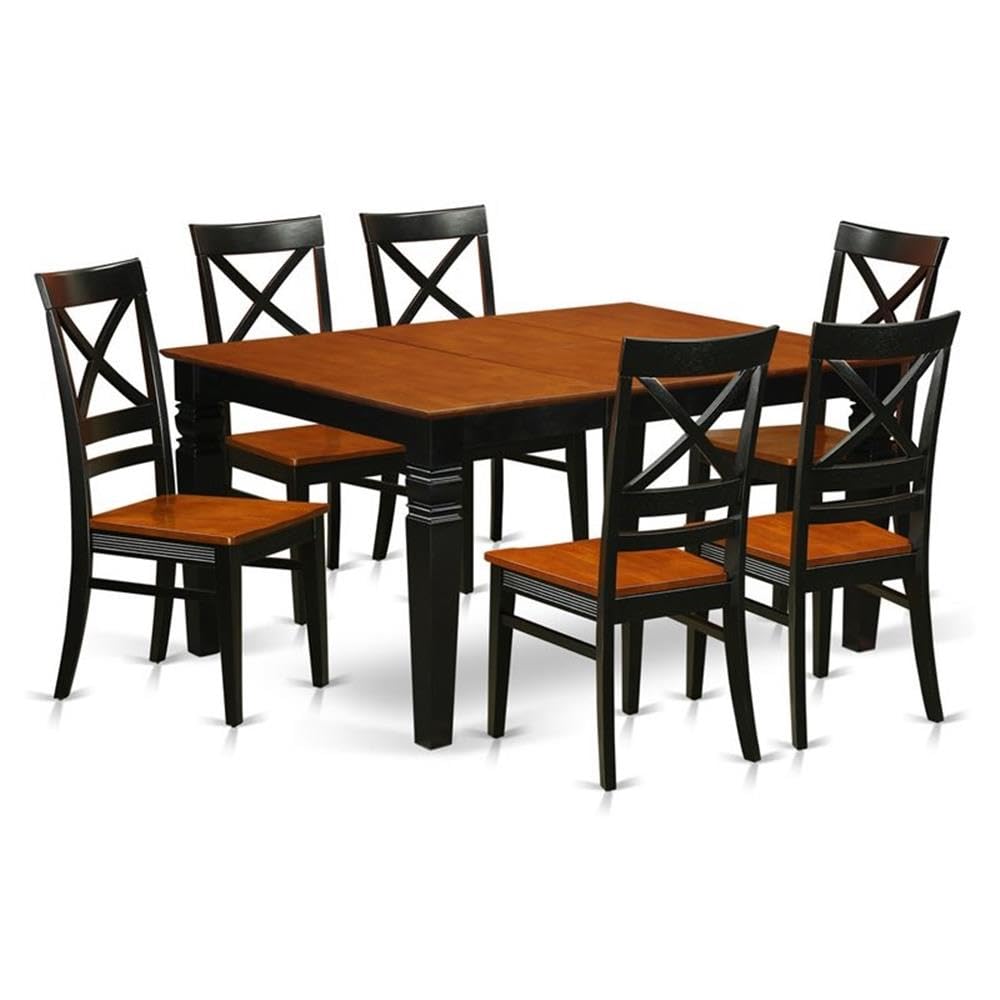 East West Furniture WEQU7-BCH-W 7 Piece Dining Table Set Consist of a Rectangle Wooden Table with Butterfly Leaf and 6 Dining Room Chairs, 42x60 Inch, Black & Cherry