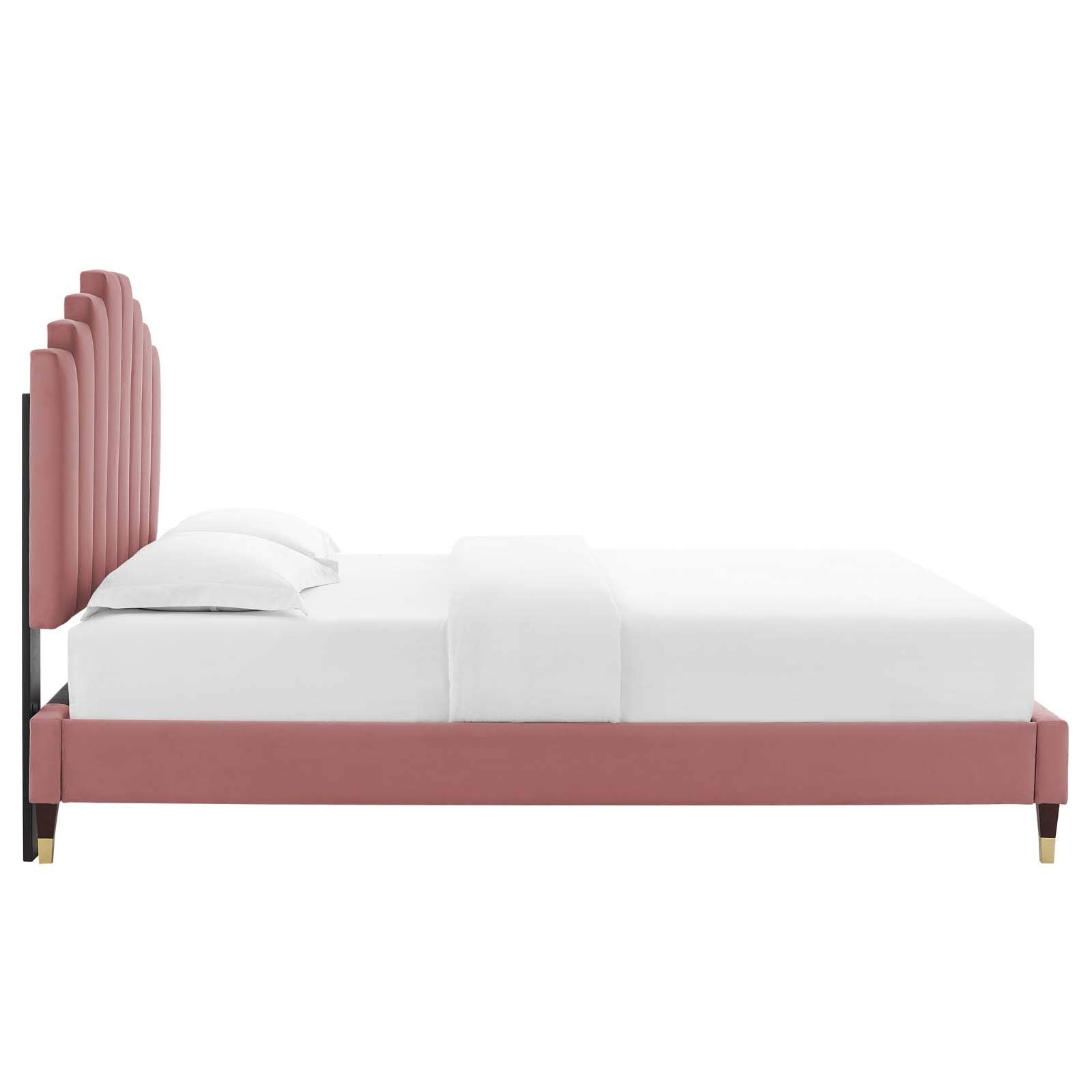 Modway Elise Channel Tufted Performance Velvet King Platform Bed In Dusty Rose With Gold Legs