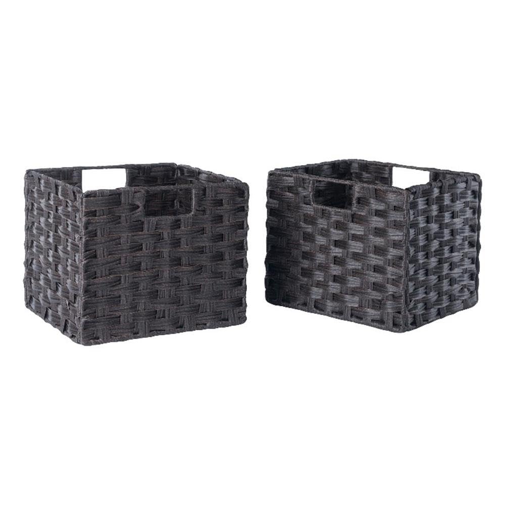 Winsome Wood Melanie 2-Pc Foldable Woven Fiber Basket Set, Chocolate