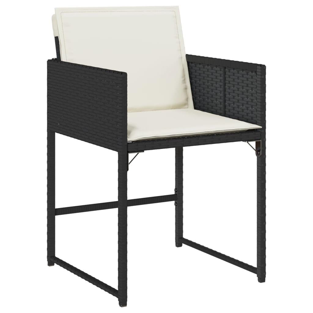 vidaXL Patio Chairs Set with Cushions - Outdoor/Garden Furniture - Black Poly Rattan, 4 Pcs - PE Rattan, Foldable, Includes Cream White Cushions