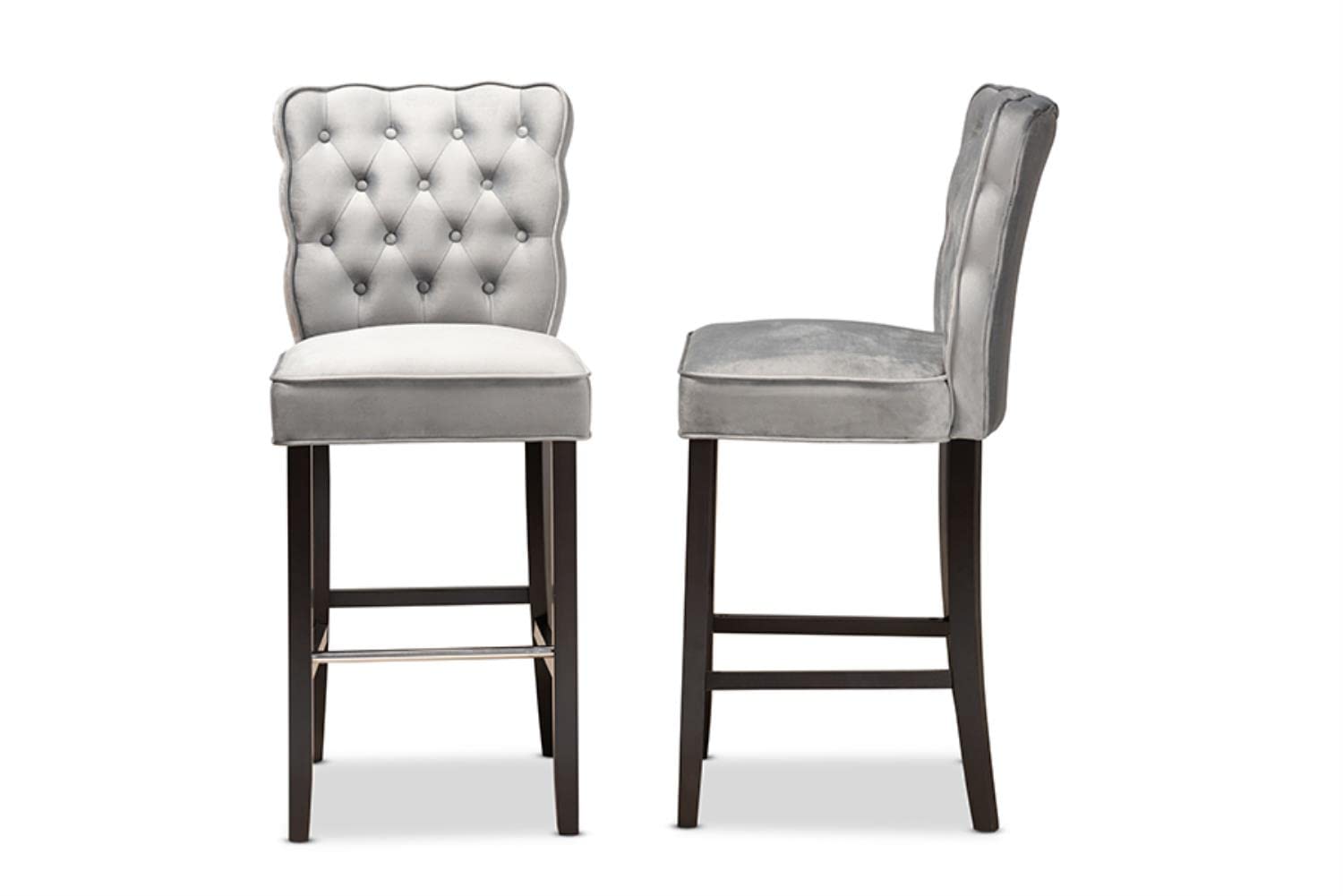 Baxton Studio Daphne Modern and Contemporary Dark Grey Velvet Fabric Upholstered and Dark Brown Finished Wood 2-Piece Bar Stool Set