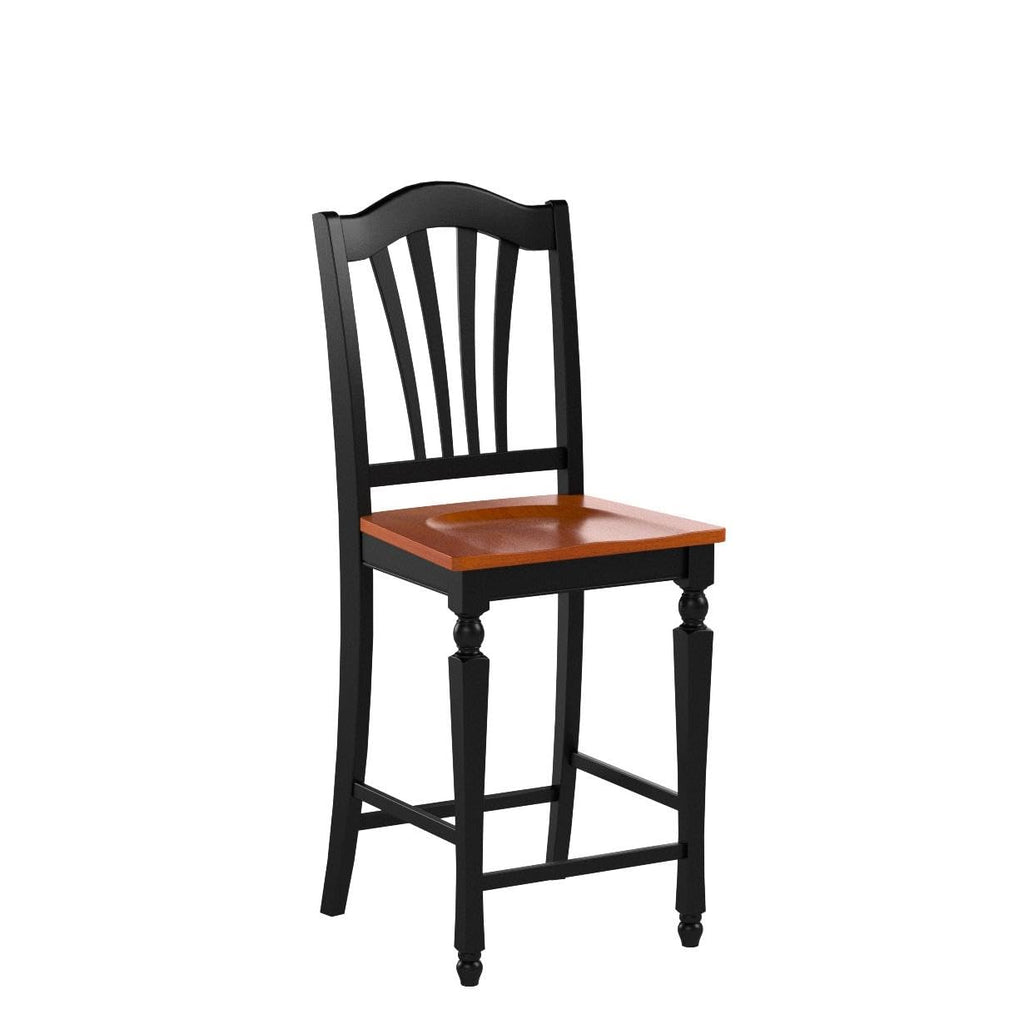 East West Furniture CHS-BLK-W Chelsea Counter Height Barstools - Slat Back Wooden Seat Chairs, Set of 2, Black & Cherry