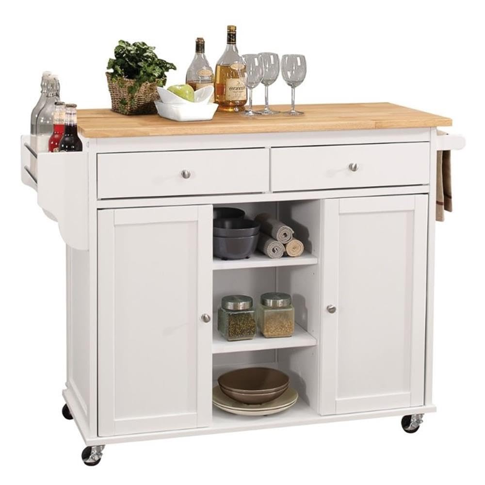 Acme Tullarick 2-Drawer Wooden Mobile Kitchen Island in Natural and White