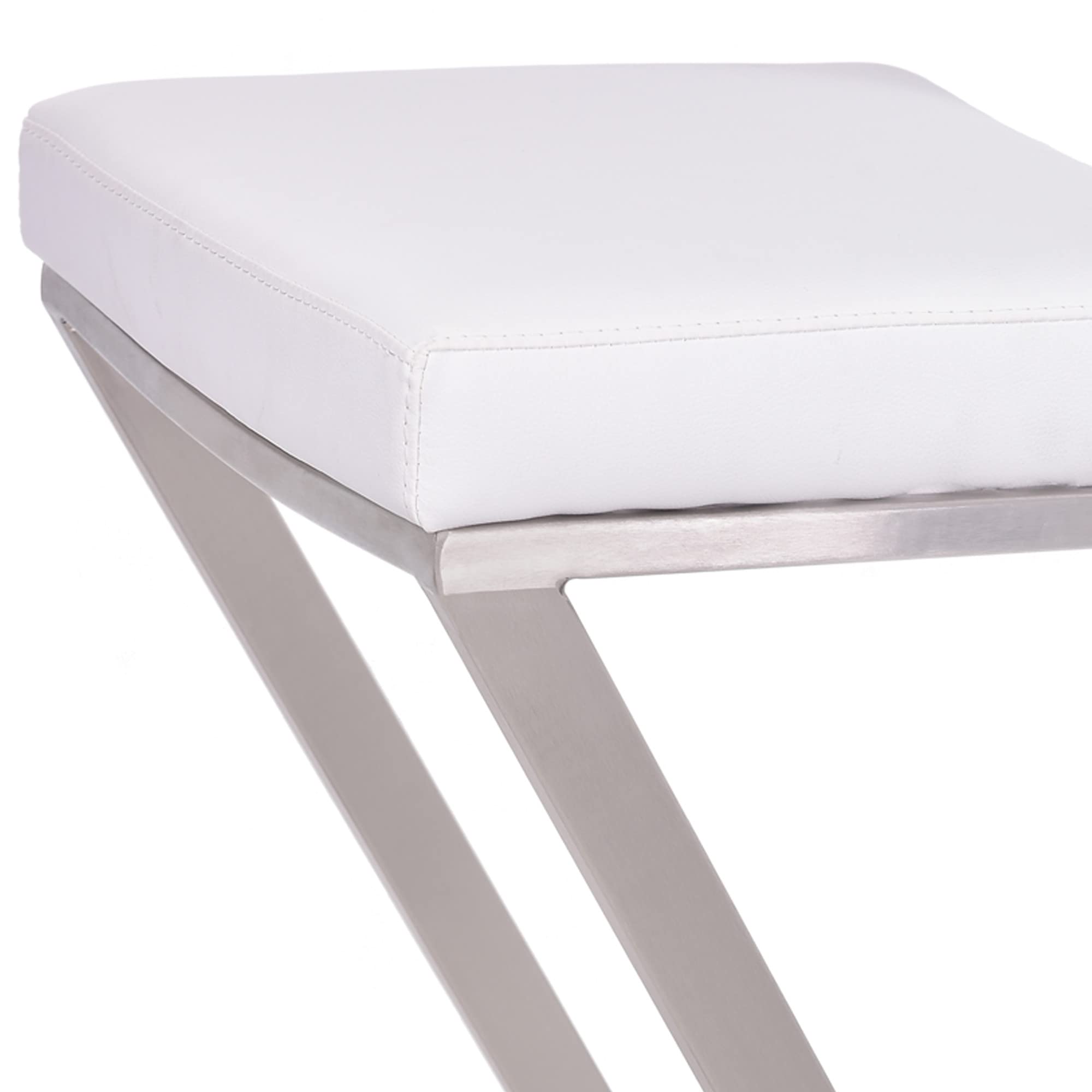 HomeRoots Stainless Steel, Faux Leather/Leatherette 26' Contempo White Faux Leather and Stainless Backless Bar Stool