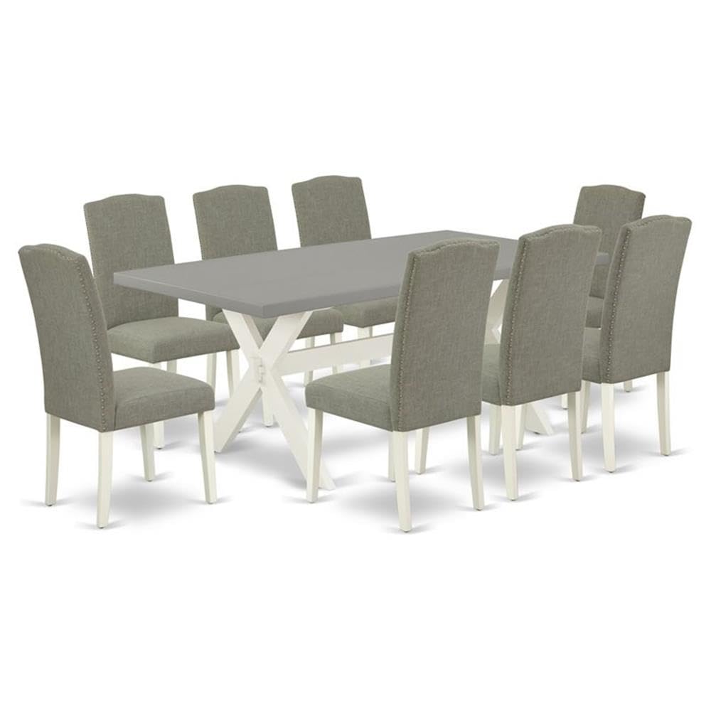 East West Furniture X097EN206-9 9 Piece Kitchen Table Set Includes a Rectangle Dining Table with X-Legs and 8 Dark Shitake Linen Fabric Parson Dining Chairs, 40x72 Inch, Multi-Color