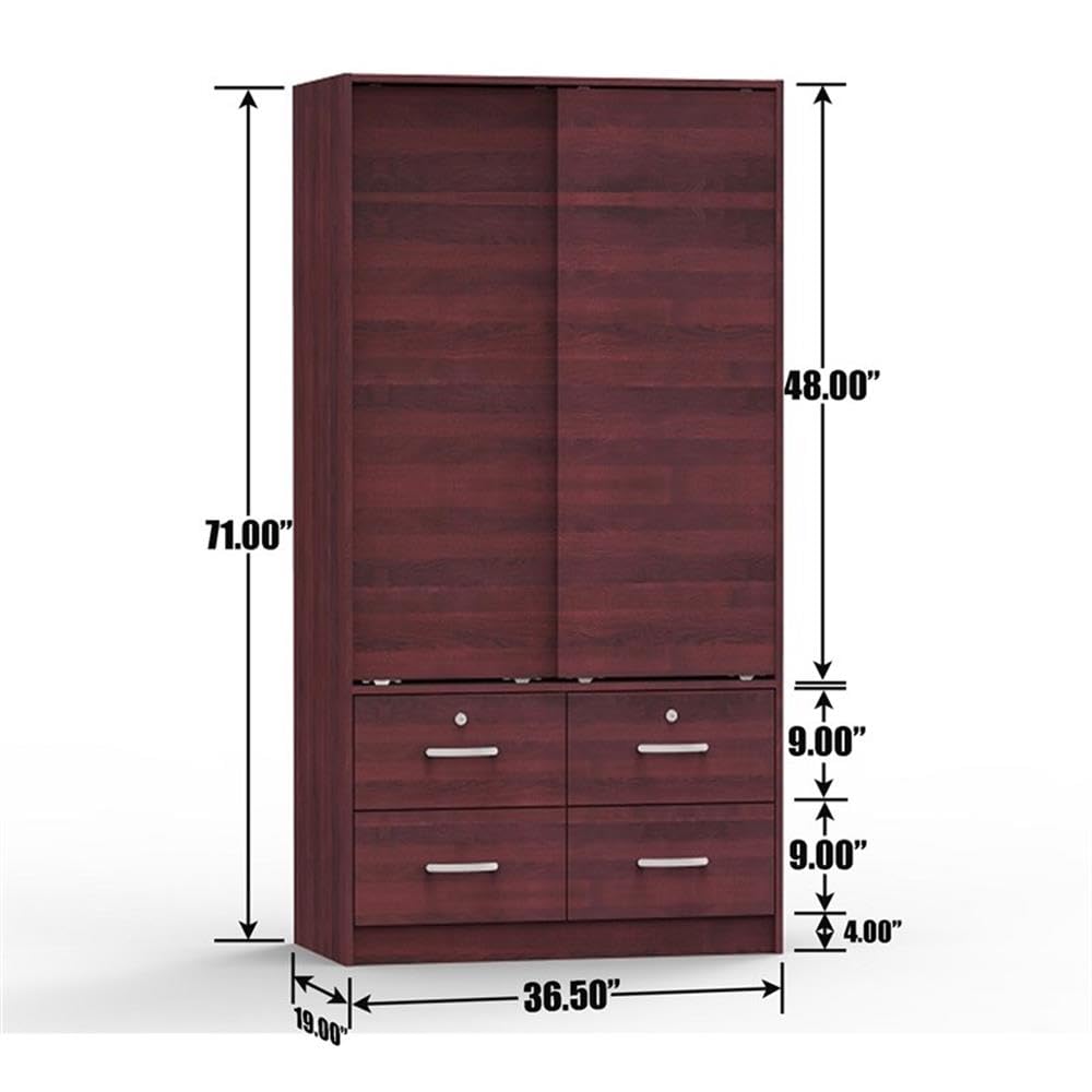 Better Home Products Sarah Modern Wood Double Sliding Door Armoire in Mahogany