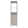 Linen Single Door Cabinet 59.3H, 2 Interior Shelves, 2 Open Shelves, Light Gray