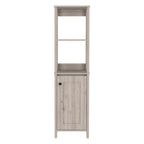 Linen Single Door Cabinet 59.3H, 2 Interior Shelves, 2 Open Shelves, Light Gray