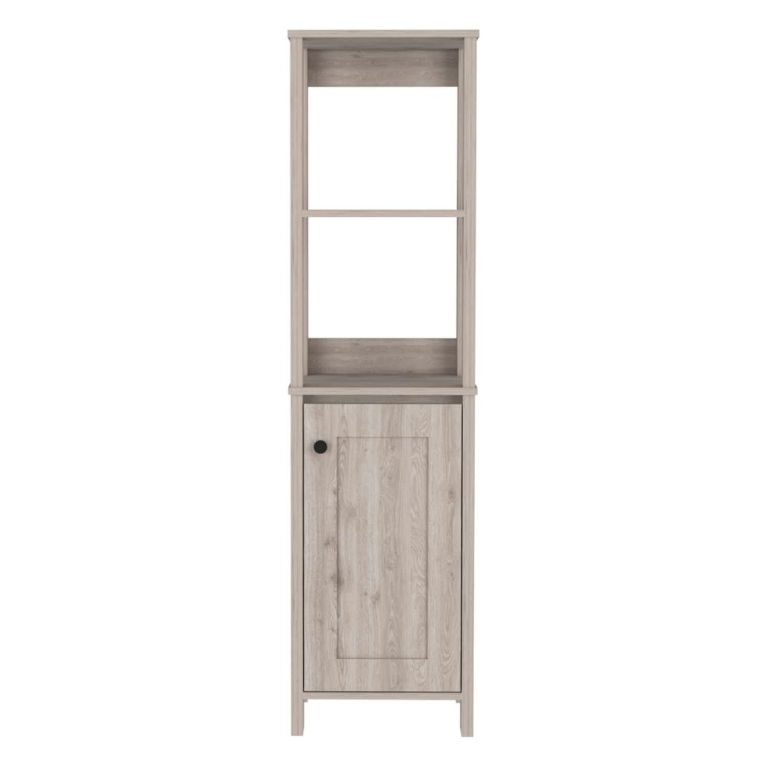 Linen Single Door Cabinet 59.3H, 2 Interior Shelves, 2 Open Shelves, Light Gray