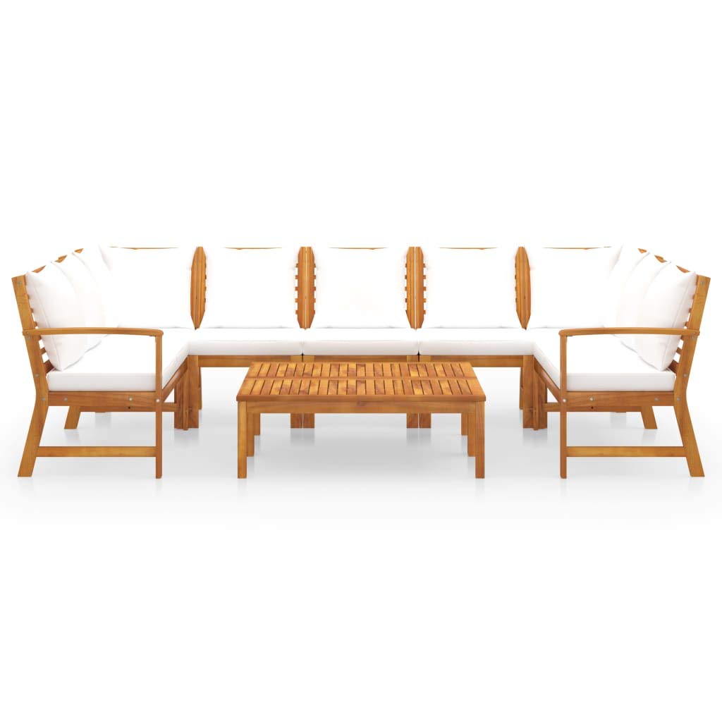 vidaXL Patio Lounge Set 9 Piece, Patio Furniture Set for Outdoor, Sectional Sofa with Cushions, Corner Sofa, Modern Style, Cream Solid Wood Acacia